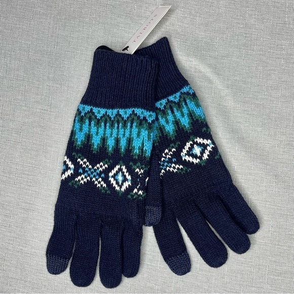 Talbots Chamonix Fair Isle Winter Gloves Tech Friendly Blue Nwt - Picture 2 of 5
